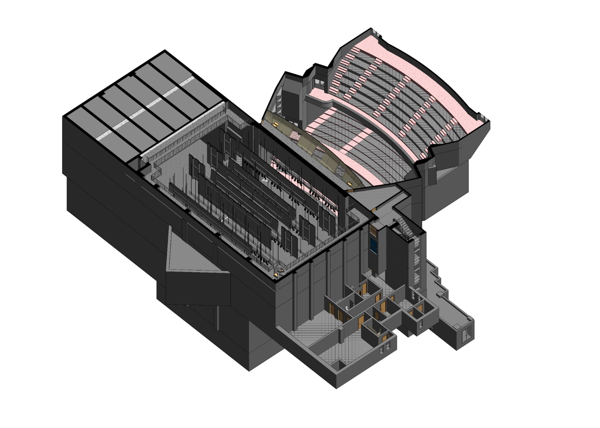 BIM model of the concert hall / theater project showing the auditorium and detailed building geometry