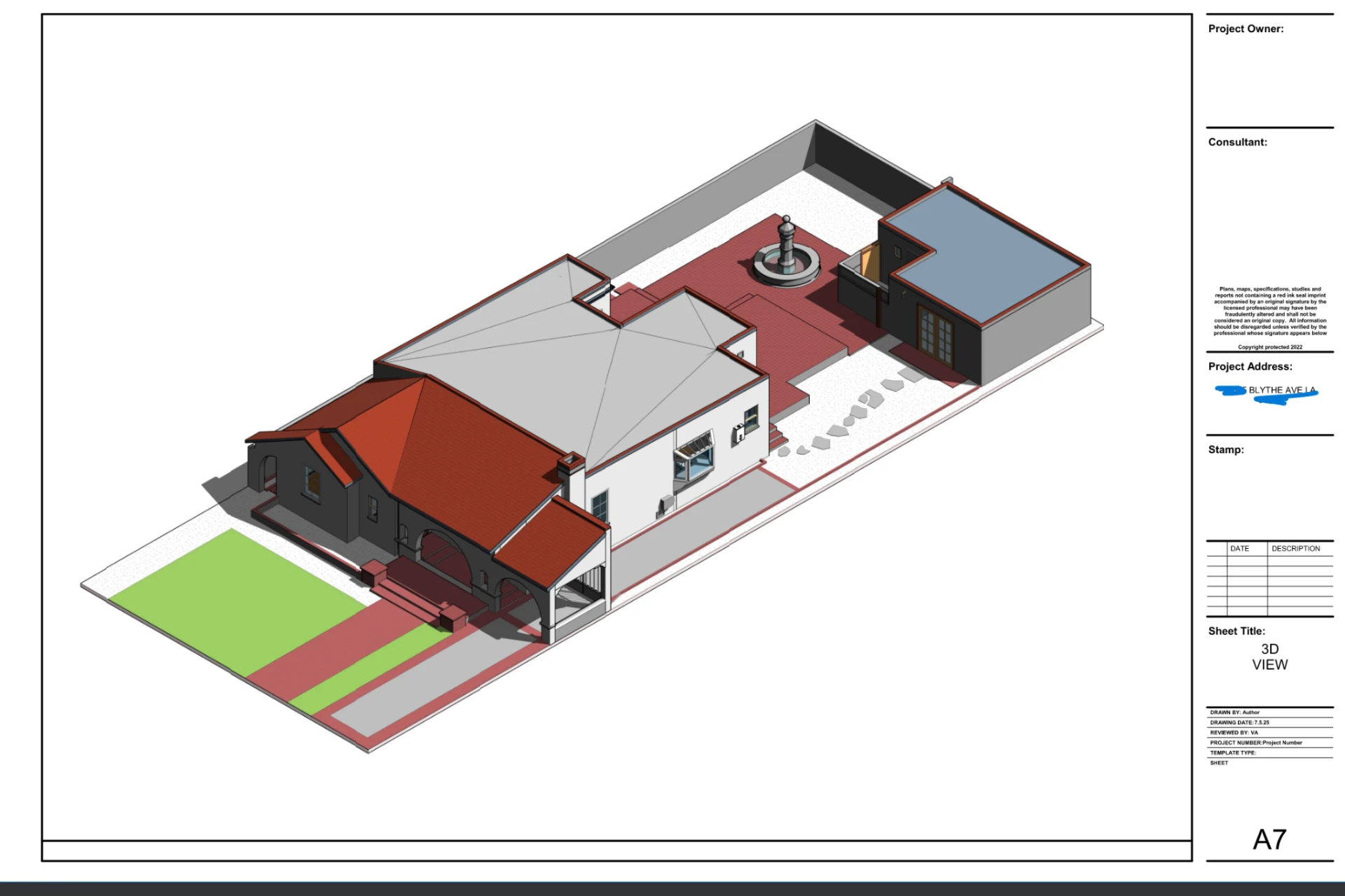 Revit 3D view sheet of the Blythe Avenue residential house project